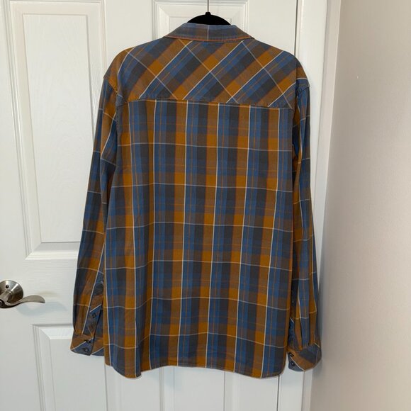 Horny Toad Men's Plaid Mojo Button-Down Long-Sleeve Size XL Orange Blue Tan - Picture 2 of 10